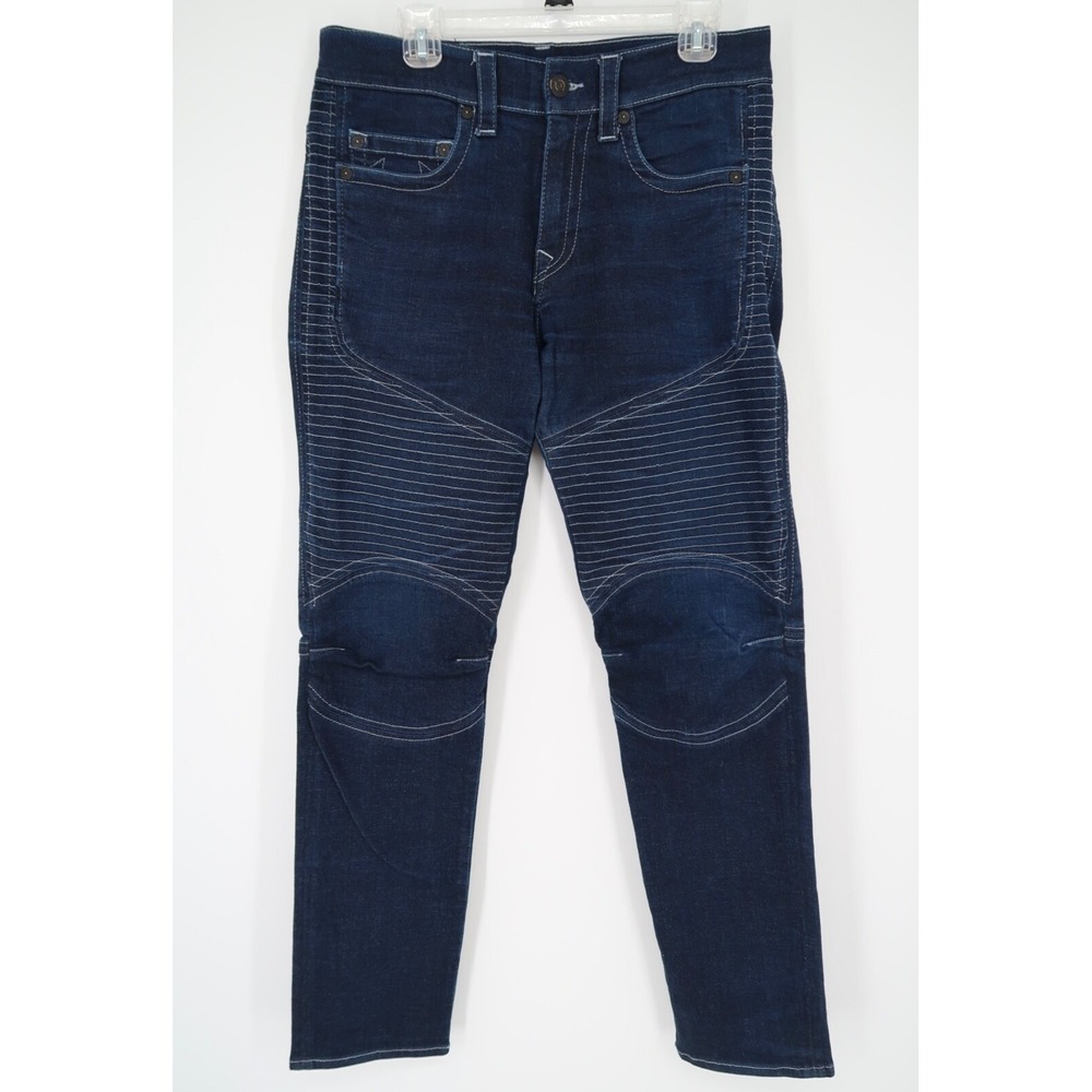 True Religion Mens 34 Moto Slim Biker Denim Jeans Dark Wash Stretch Size 34x34